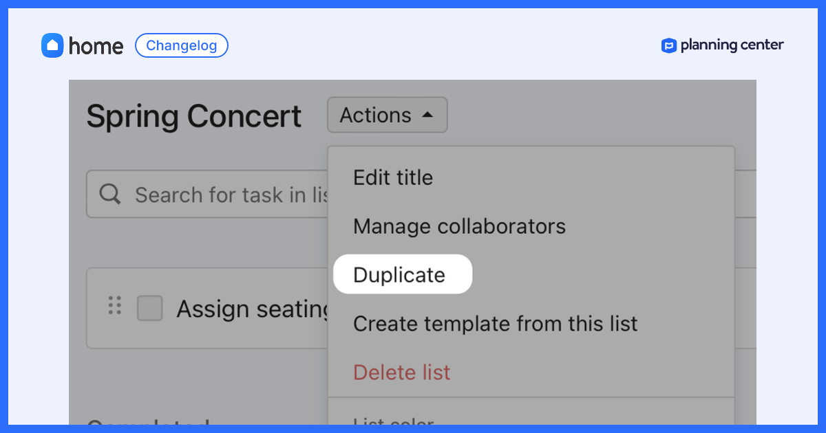 New: Duplicate a task list - Planning Center Changelog